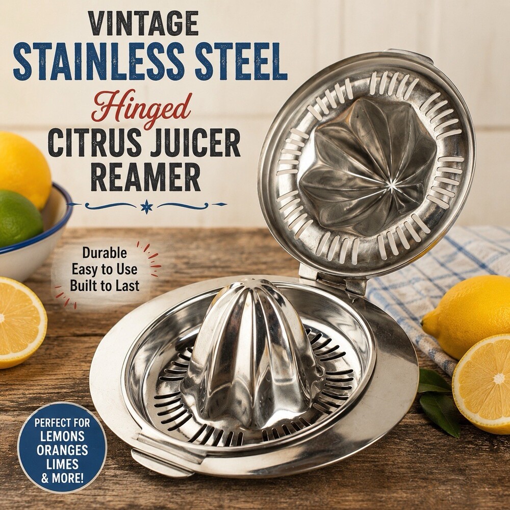 Vintage Stainless Steel Hinged Citrus Juicer Reamer Lemon Orange Press